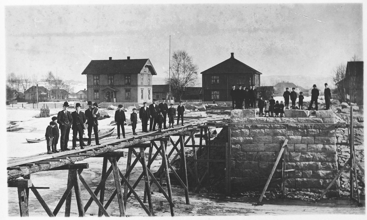 Nybroen over Nitelven under bygging, ca. 1910 - 1911.