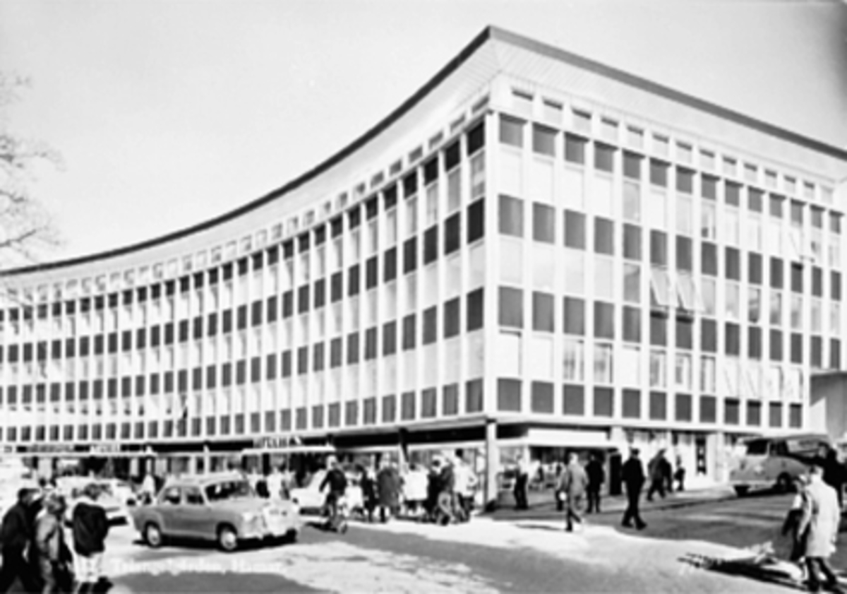 Postkort, Hamar, Torggata 63-65, Triangelgården åpnet i 1962, Opsahl kontermøbler,  foretningsgård Frogner A/S, Hotell, 
