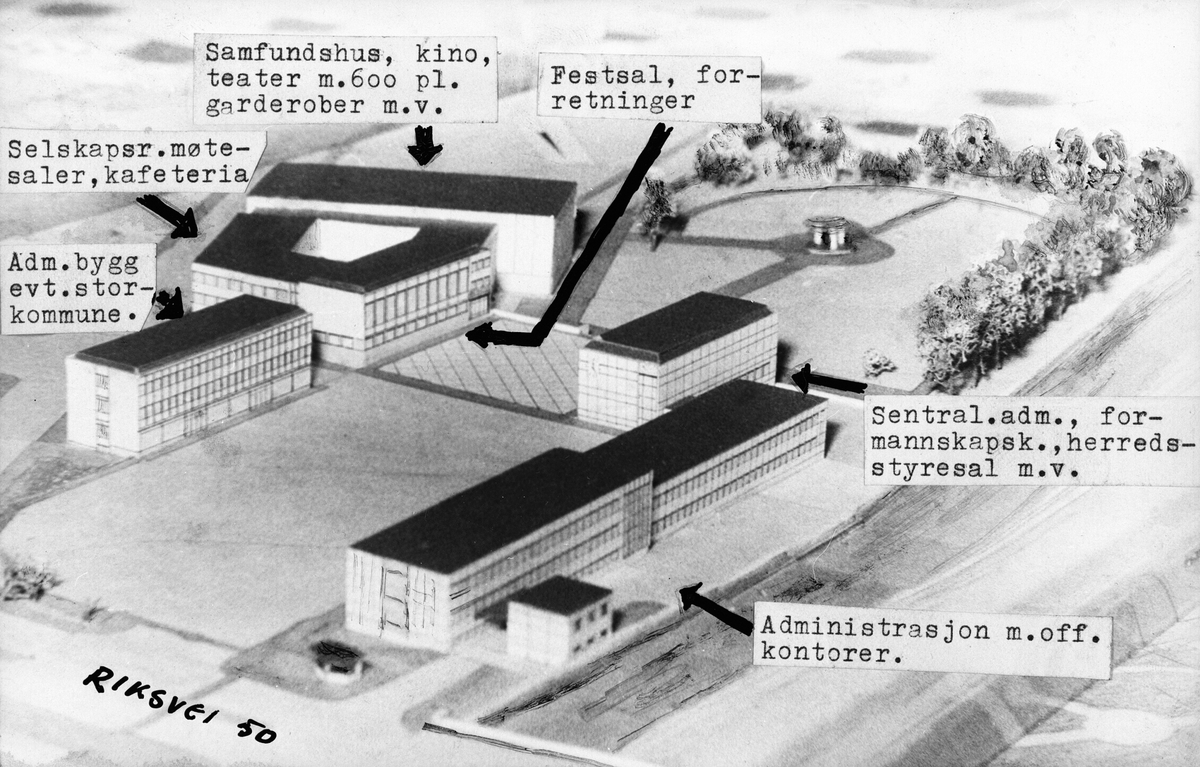 Ringsaker kommune. Forslag til utbygging av rådhus, kino, teater etc ...