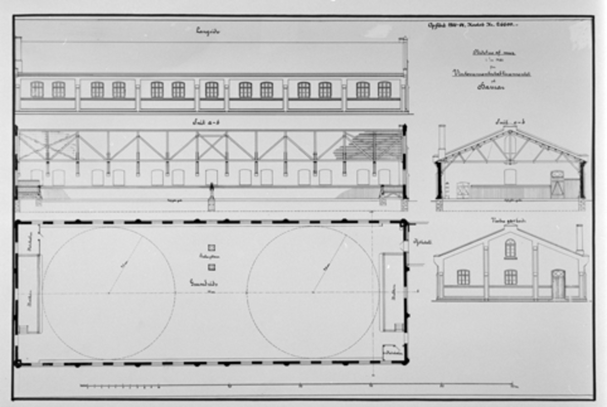 Hamar, Sorhamar, Ridehuset, arkitekttegninger av Ridehallen som ble ...