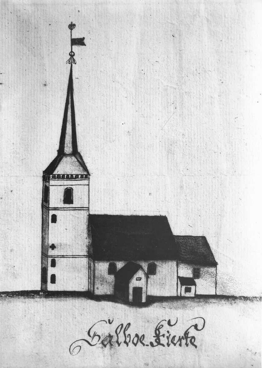 Selbu kirke - kopi av tegning av Gerhard Schøning