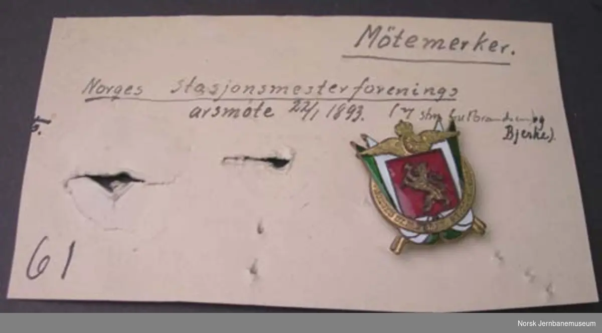 Møtemerke : Norges stasjonsmesterforenings årsmøte 22.1.1893