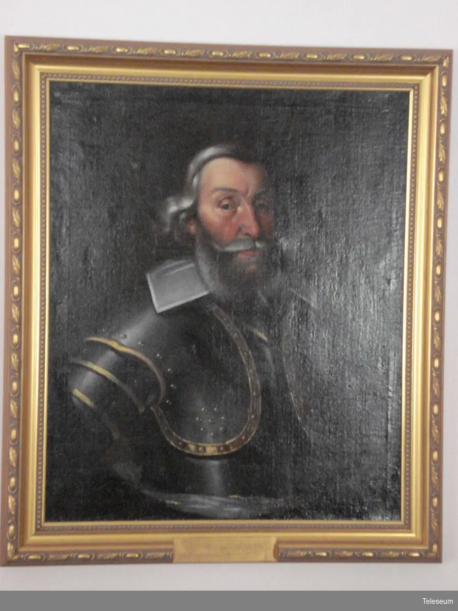 Originalmålning, olja på duk med förgylld ram. Porträtt föreställande Jesper Andersson Cruus Öfwerste 1613-1621.
