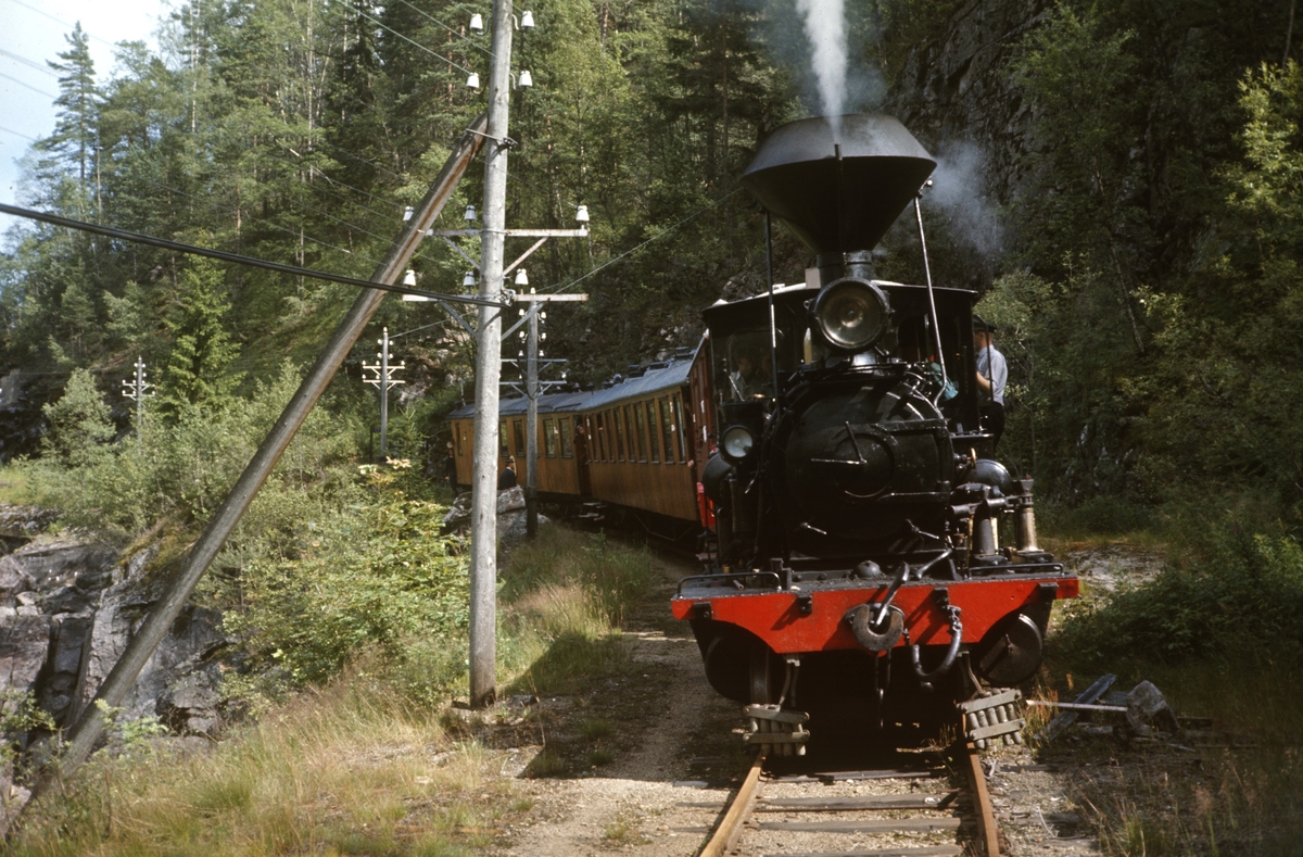 Damplokomotiv type XXI nr. 2 med persontog på Setesdalsbanen