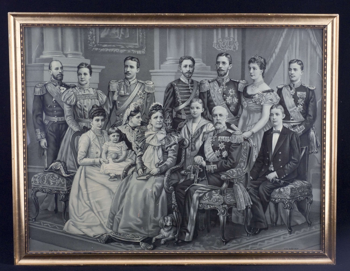 Kong Oscar 2 og dronning Sophie med barn, svigerbarn  og barnebarn.