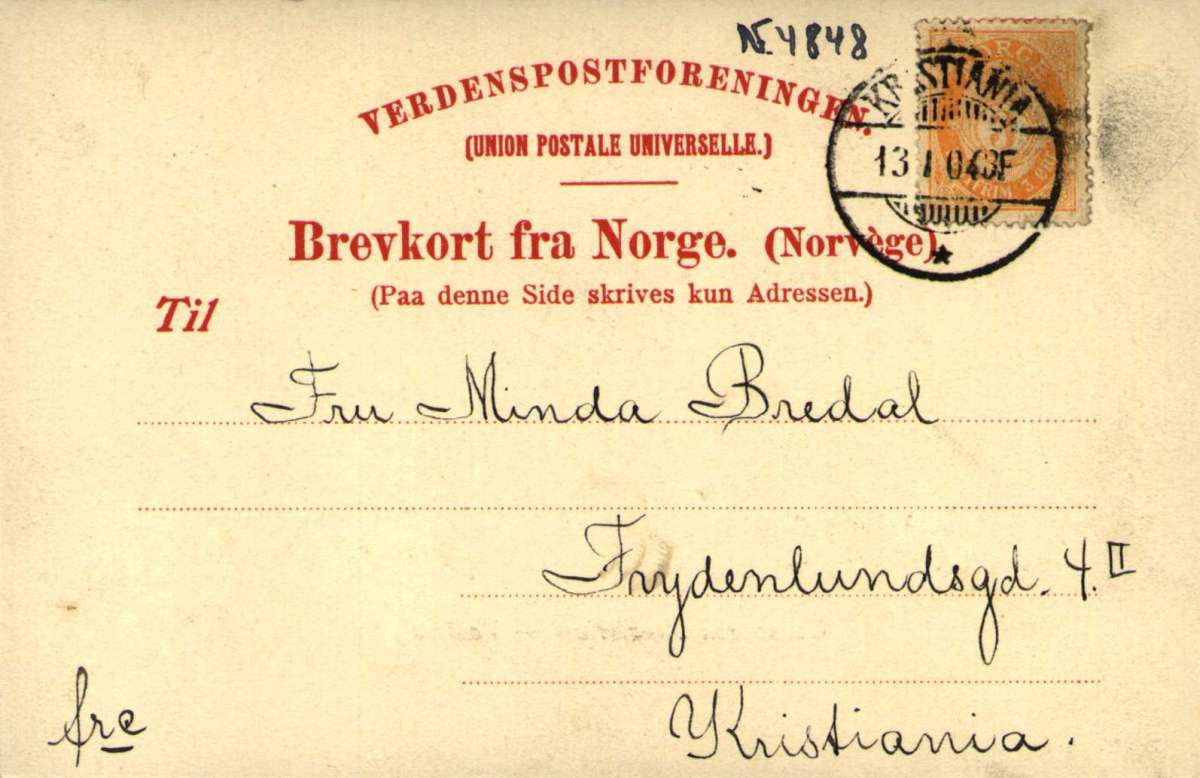 Postkort. Tonsåsen Sanatorium i Valdres. Stemplett 13.01.1904
