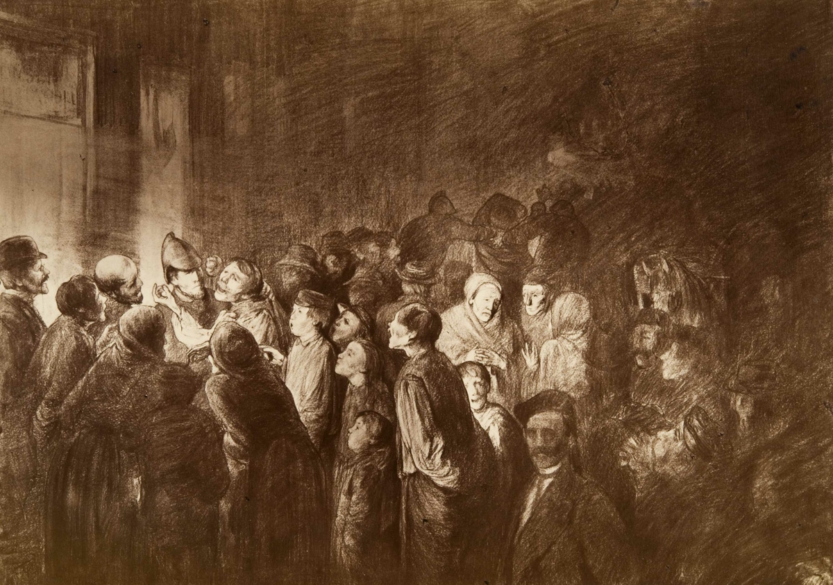 "Kvalm i gata" av Theodor Kittelsen. Fattigdom og opprør.